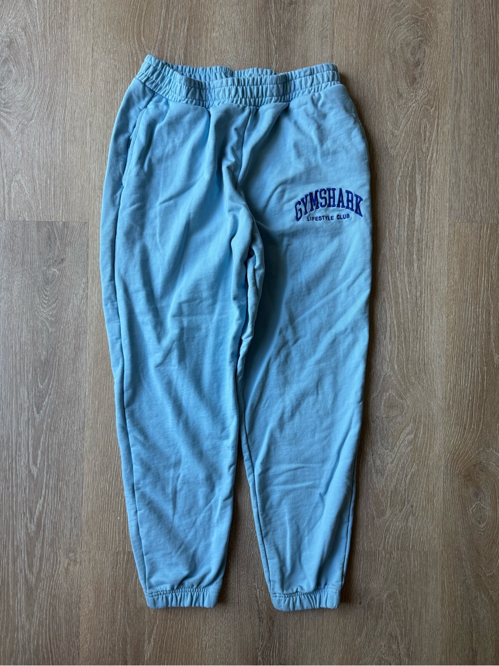 Gymshark Light Blue Track Joggers with Navy Logo